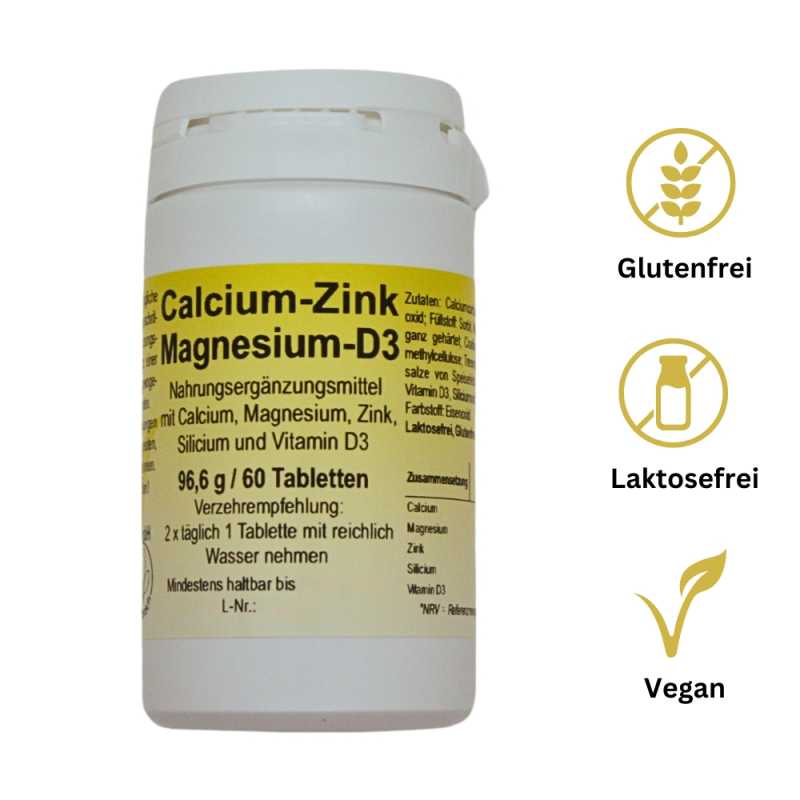 Calcium-Zink-Magnesium-D3-Tabletten - 60 vegane Tabletten